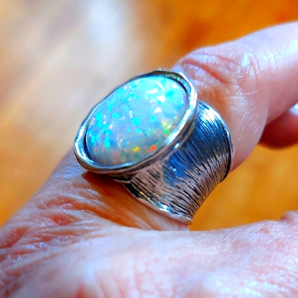 Sterling Silver Opal Statement Ring - White Opal - Picture 2 of 9